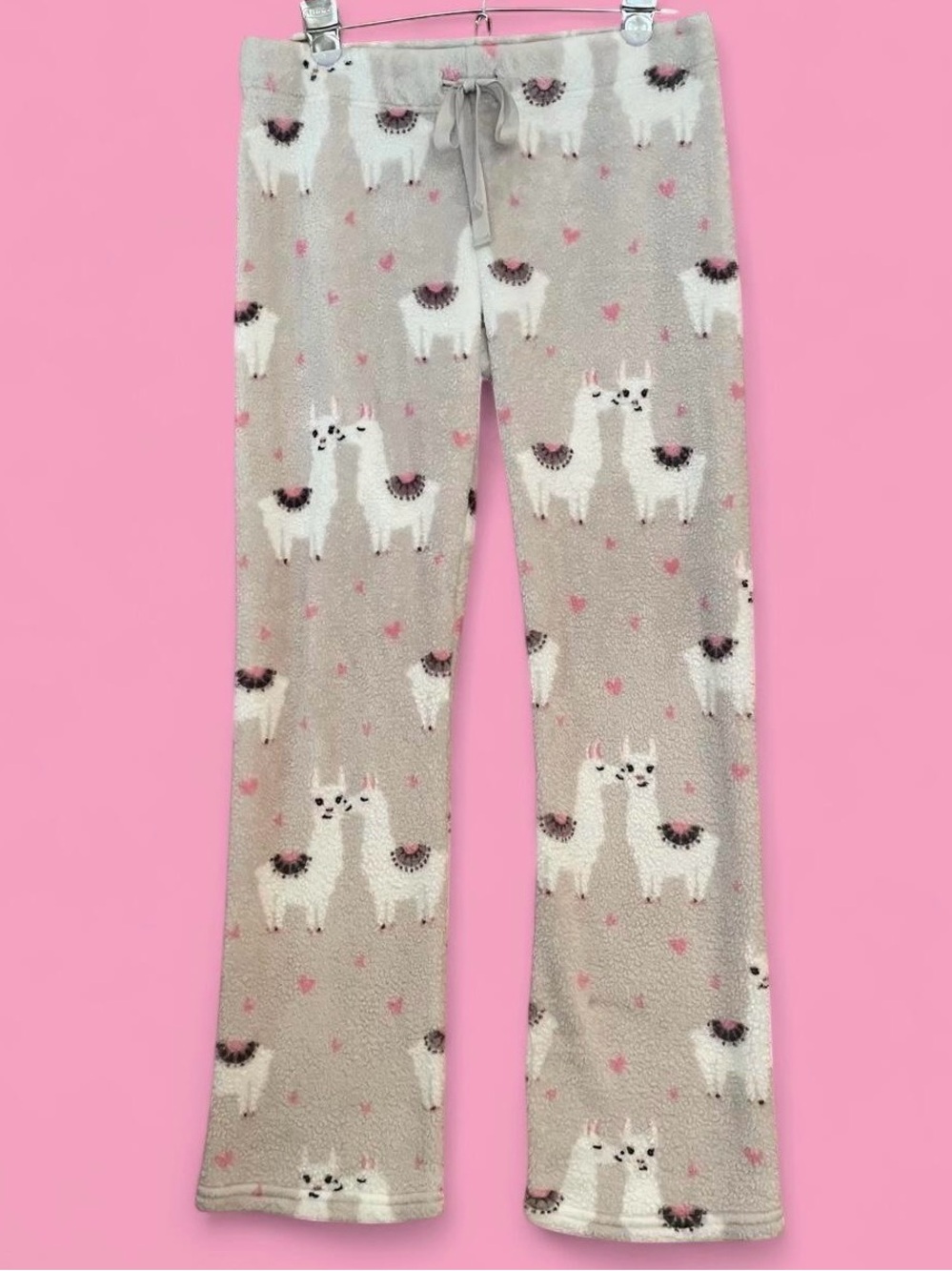 Dream Lounge Love 💗 Lovely Llama  Fleece Pajama Pants Small Cozy Comfy Gray Pink